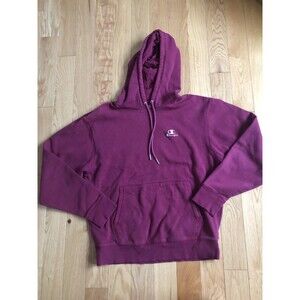 Vintage Champion Pullover Hoodie Sweatshirt Medium Red with Drawstring & Pouch